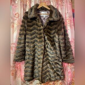 Luxury Chocolate Faux Fur Chevron Coat